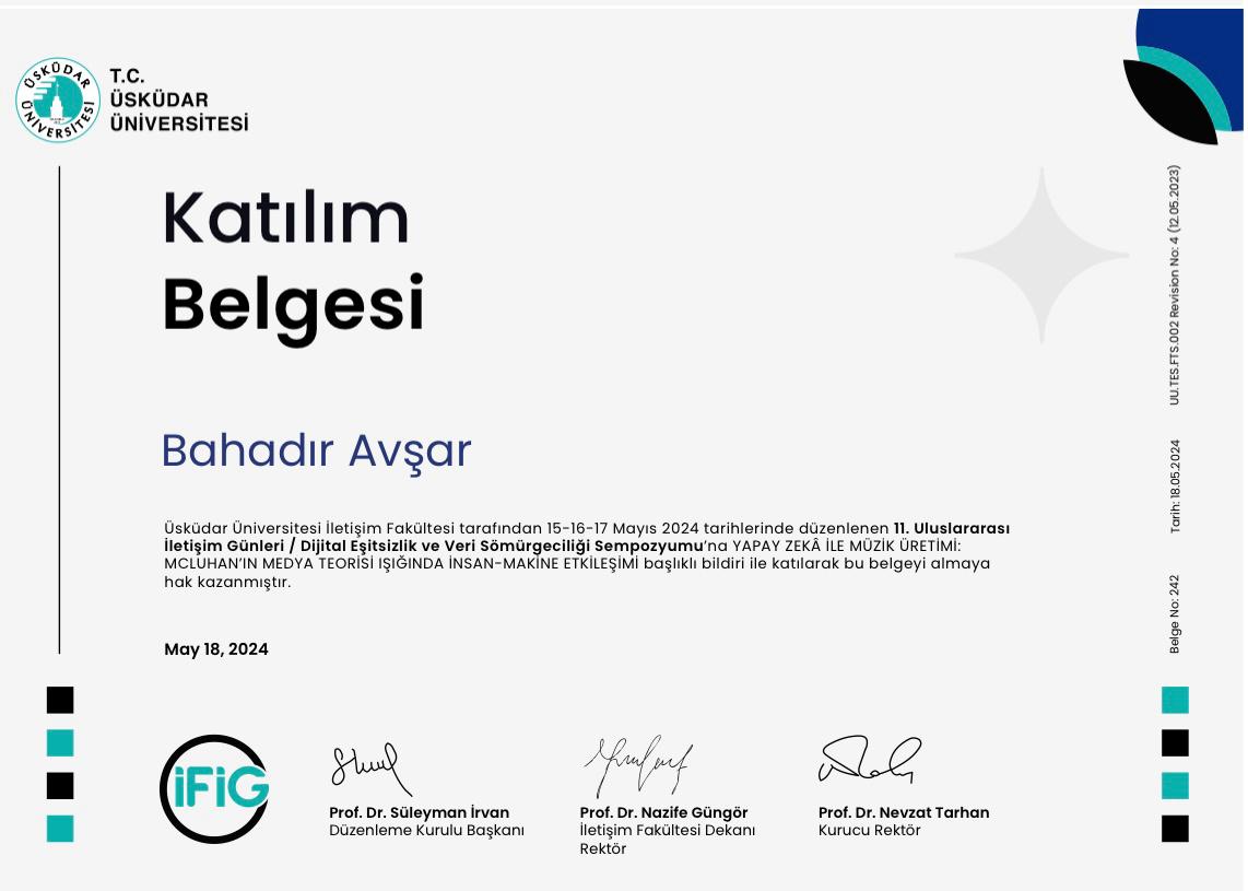 üsküdar üniversitesi sempozyum katılım belgesi